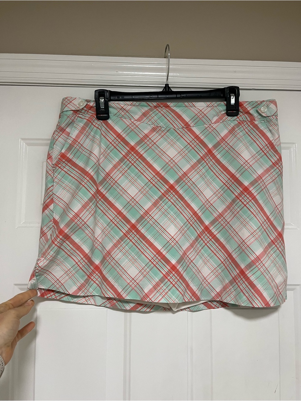 Lady Hagen Coral and Mint Plaid Mini Skort Size 14